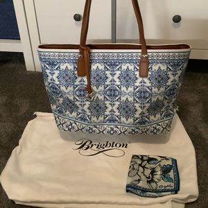 Brighton Blue and White Tote EUC